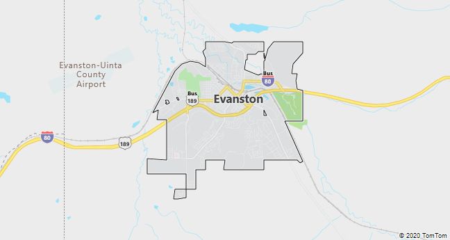 Map of Evanston, WY