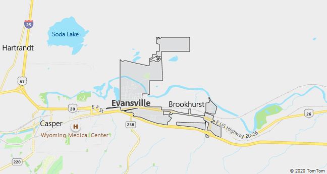 Map of Evansville, WY