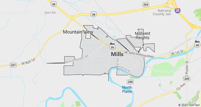 Map of Mills, WY