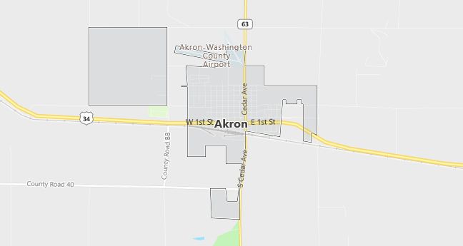 Map of Akron, CO