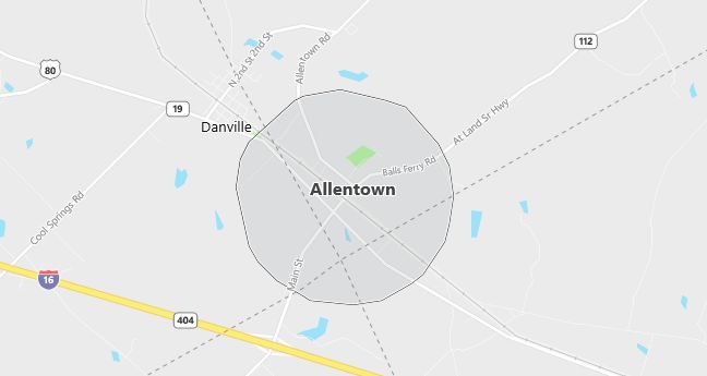 Map of Allentown, GA