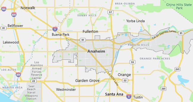 Map of Anaheim, CA