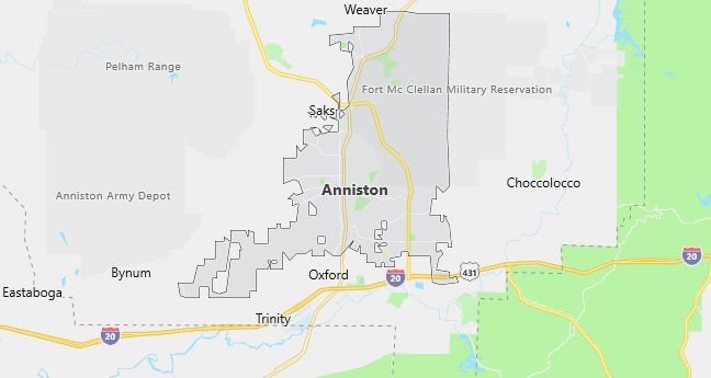 Map of Anniston, AL