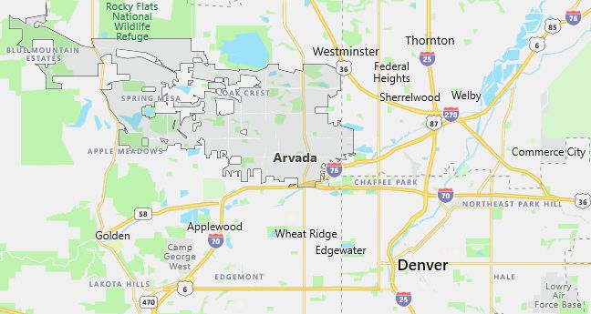 Map of Arvada, CO