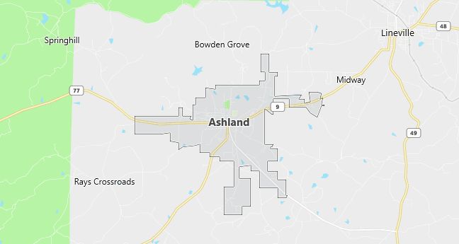 Map of Ashland, AL