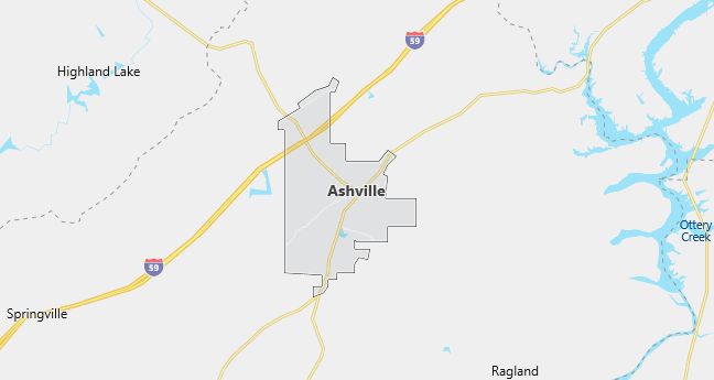 Map of Ashville, AL