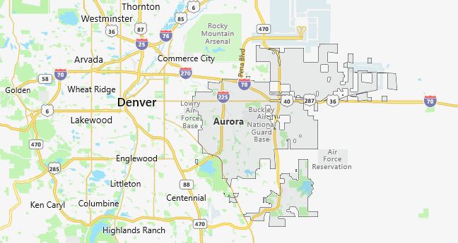 Map of Aurora, CO