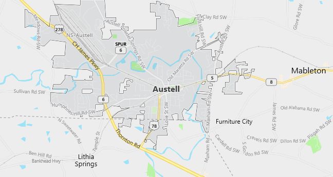 Map of Austell, GA