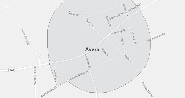 Map of Avera, GA