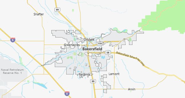 Map of Bakersfield, CA