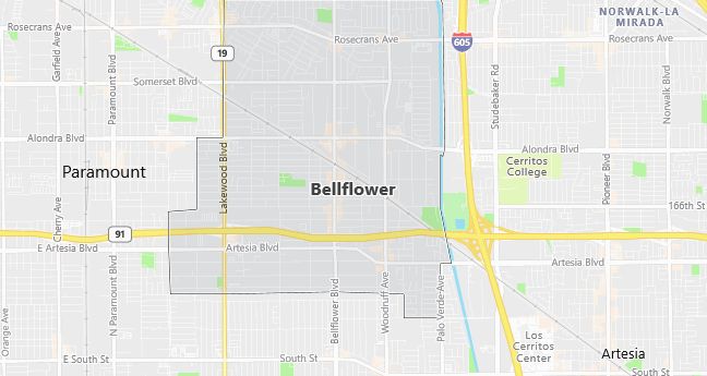 Map of Bellflower, CA