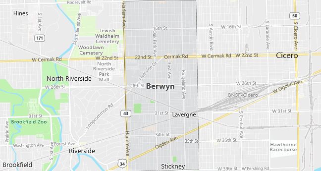 Map of Berwyn, IL