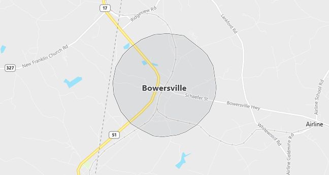 Map of Bowersville, GA