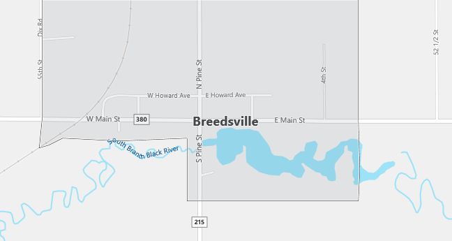 Map of Breedsville, MI