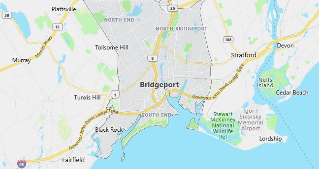 Map of Bridgeport, CT