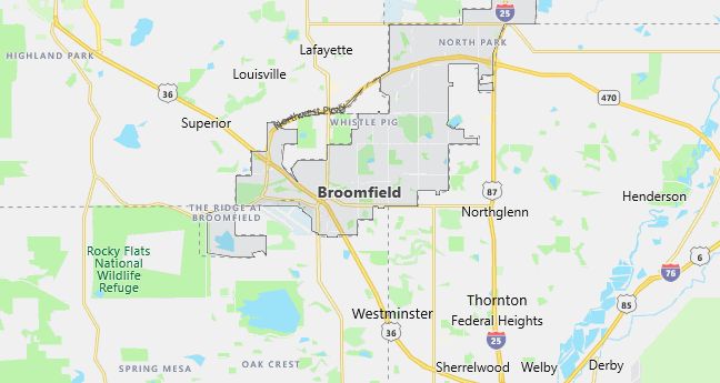 Map of Broomfield, CO