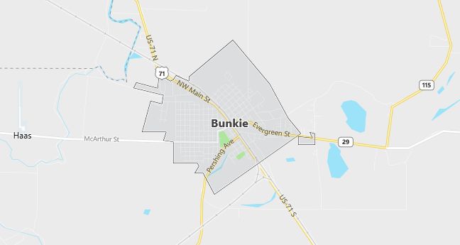 Map of Bunkie, LA