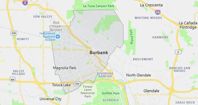 Map of Burbank, CA