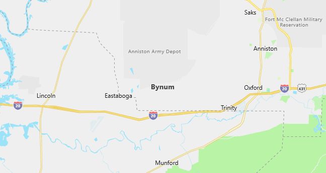 Map of Bynum, AL