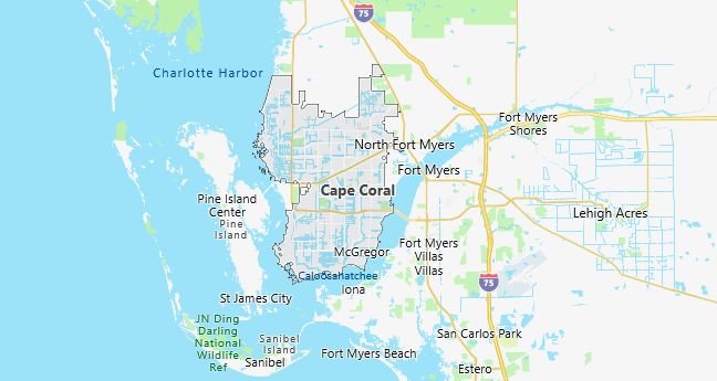 Map of Cape Coral, FL