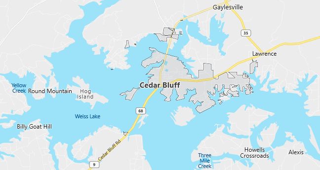 Map of Cedar Bluff, AL