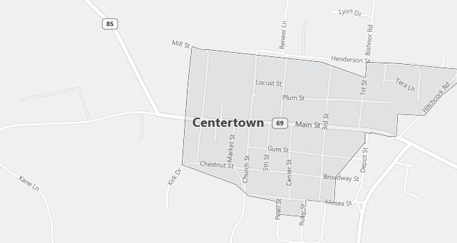 Map of Centertown, KY