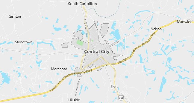 Map of Central City, KY