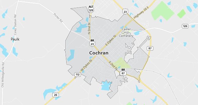 Map of Cochran, GA