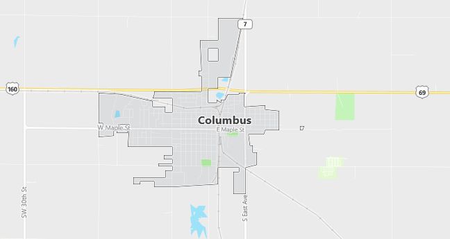 Map of Columbus, KS