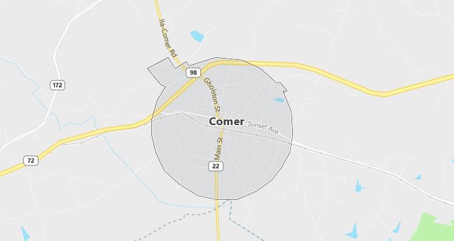 Map of Comer, GA