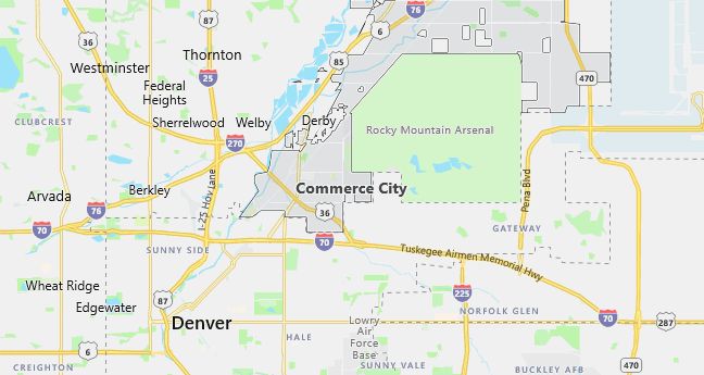 Map of Commerce City, CO