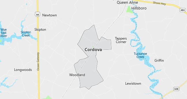 Map of Cordova, MD