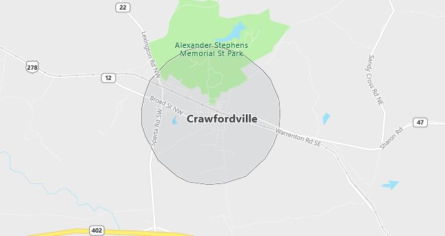 Map of Crawfordville, GA