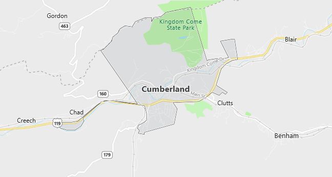 Map of Cumberland, KY