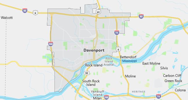 Map of Davenport, IA