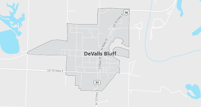 Map of De Valls Bluff, AR