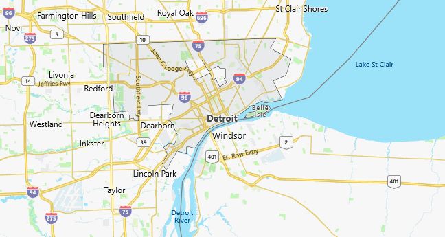 Map of Detroit, MI