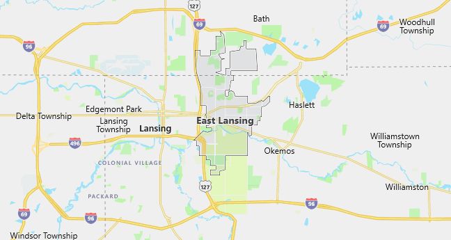 Map of East Lansing, MI