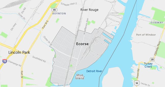 Map of Ecorse, MI