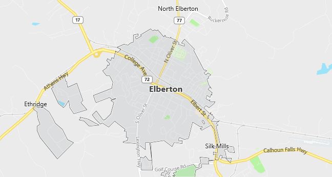 Map of Elberton, GA