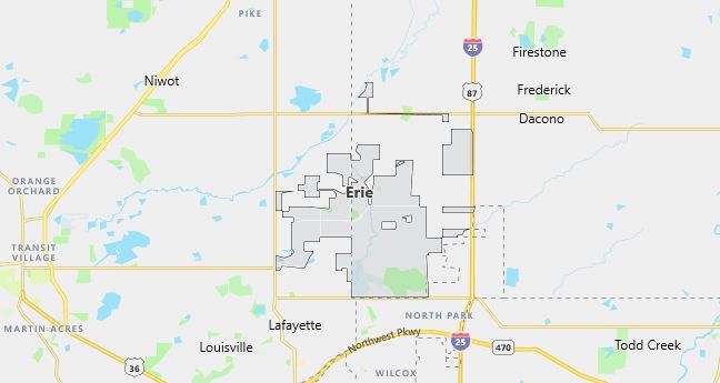 Map of Erie, CO