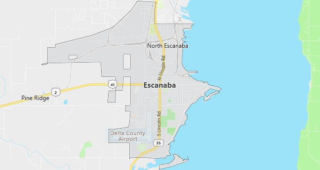 Map of Escanaba, MI