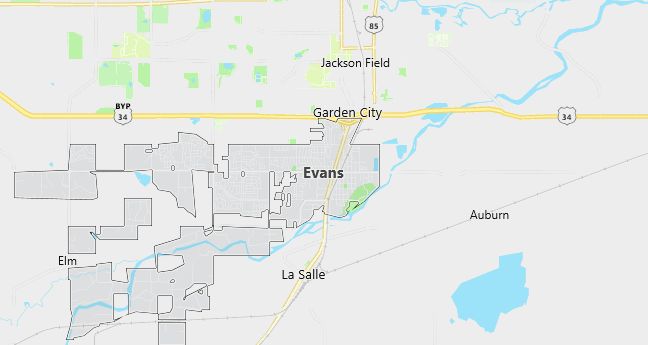 Map of Evans, CO