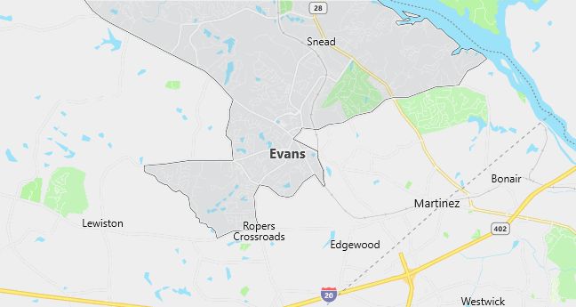 Map of Evans, GA