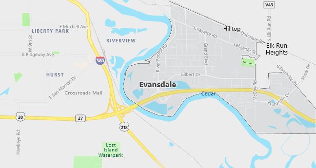 Map of Evansdale, IA