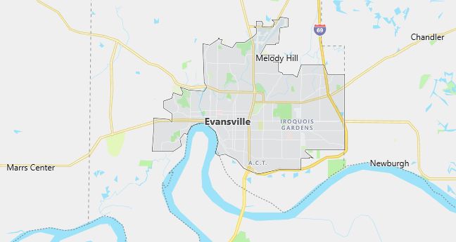 Map of Evansville, IN