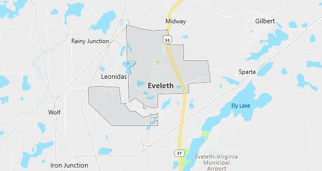 Map of Eveleth, MN