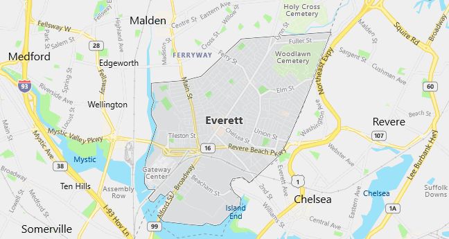 Map of Everett, MA