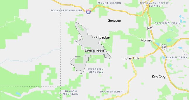 Map of Evergreen, CO