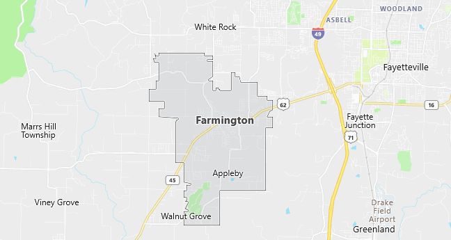 Map of Farmington, AR